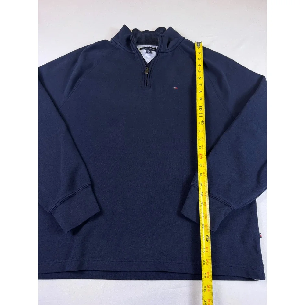 Tommy Hilfiger Mens XL Navy Blue Quarter Zip Pullover Cotton Blend Sweater